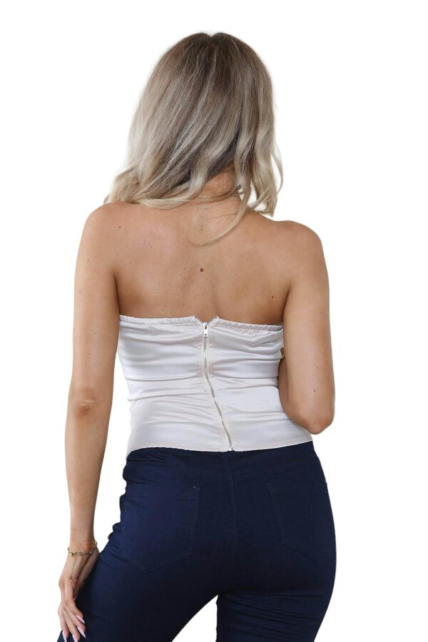 Elaina Fashion Women's Beige Satin Sleeveless Corset 