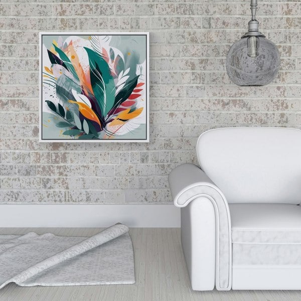 Warren Reed Coloured Abstrace Feather Leaves Framed Canvas