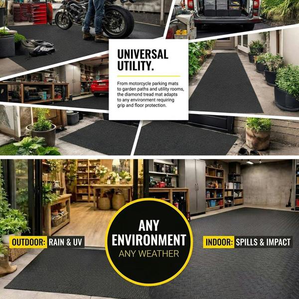Nicoman Non-Slip Recycled Rubber Flooring Rolls - Diamond Pattern