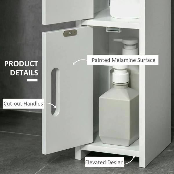 White cabinet with cut-out handle and painted melamine interior compartment storage