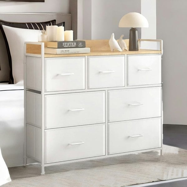 Rafaelo Mobilia Industrial Bedroom Chest With 7 Fabric Drawers White