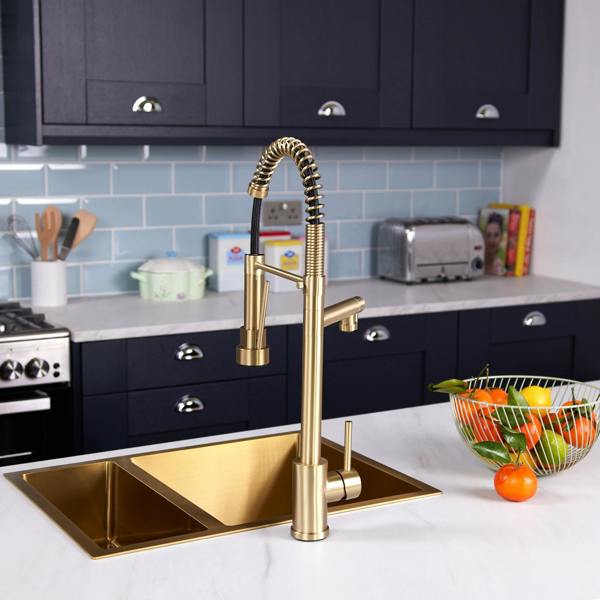 Flode Alta | Single Lever Kitchen Sink Mixer Tap with Swivel Spout | Brushed Brass Finish