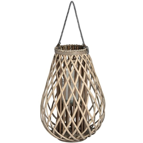 Hill Interiors Wicker Bulbous Lantern - Brown