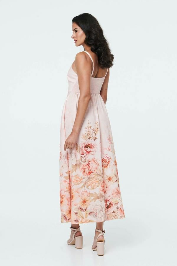 Pink | Floral Border Print Cami Midi Dress