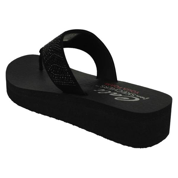 Skechers Ladies Skechers Toe Post Platform Wedge Sandals Stone Candy 31614