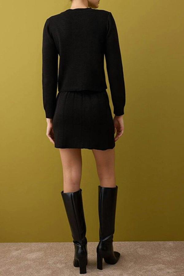 WOVCOR 2-Piece Crop Soft Textured Cardigan-Skirt Knitwear Set
