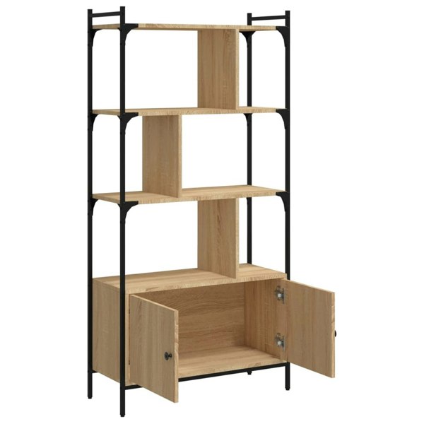 Berkfield Bookcase with Doors Sonoma Oak 76.5x30x154.5 cm Engineered Wood