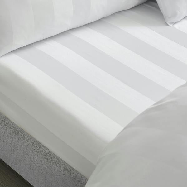 Catherine Lansfield So Soft Satin Stripe Fitted Sheet White