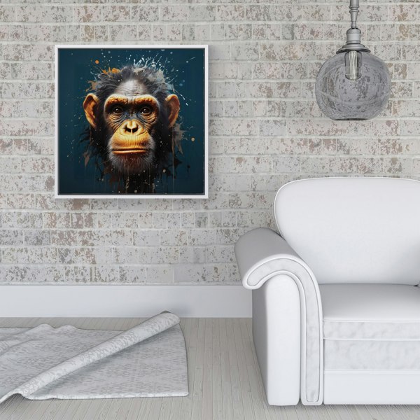 Warren Reed Splash Art Realistic Monkey Face Framed Canvas