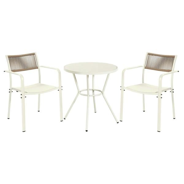 Core Products 3 Piece Bistro Garden Set, Pair Of Rope Back Armchairs & Round Plastic Table, Moss Green