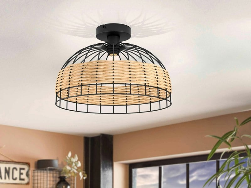 EGLO Anwick Black/Rattan Ceiling Light