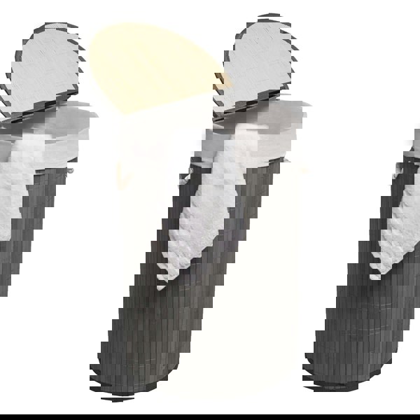 MANTRARAJ 50L Folding Bamboo Laundry Basket Bin Hamper Basket Storage Organizer With Lid And Removable Washable Bag(Grey)