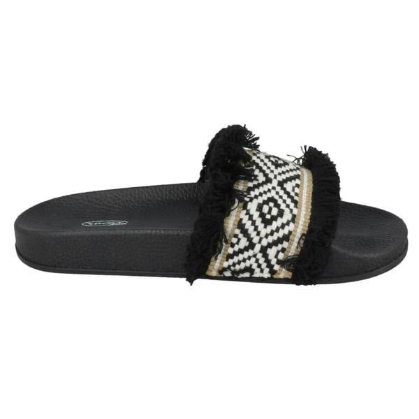 Spot On Ladies Spot On Fringe Trim Sliders