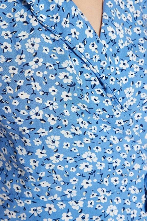 WOVCOR Tie Detail Floral Pattern Crop Woven Blouse