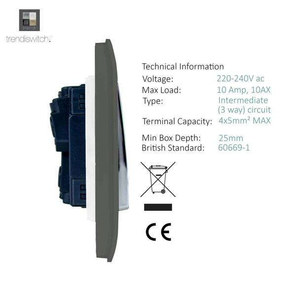 Trendi Switch 1 Gang Intermediate Rocker Light Switch in Charcoal Grey