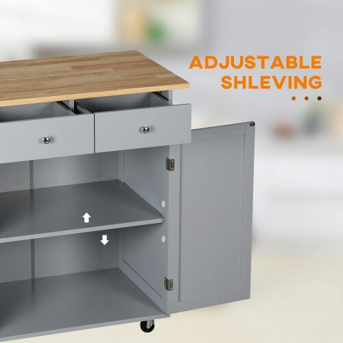 Wyld Haus Mobani Natural Top Grey Wood Rolling Kitchen Island With Drawers Towel Rack And Hooks
