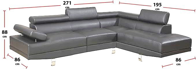 SQUAREBOXX Fidenza Leather Corner Sofa in Grey