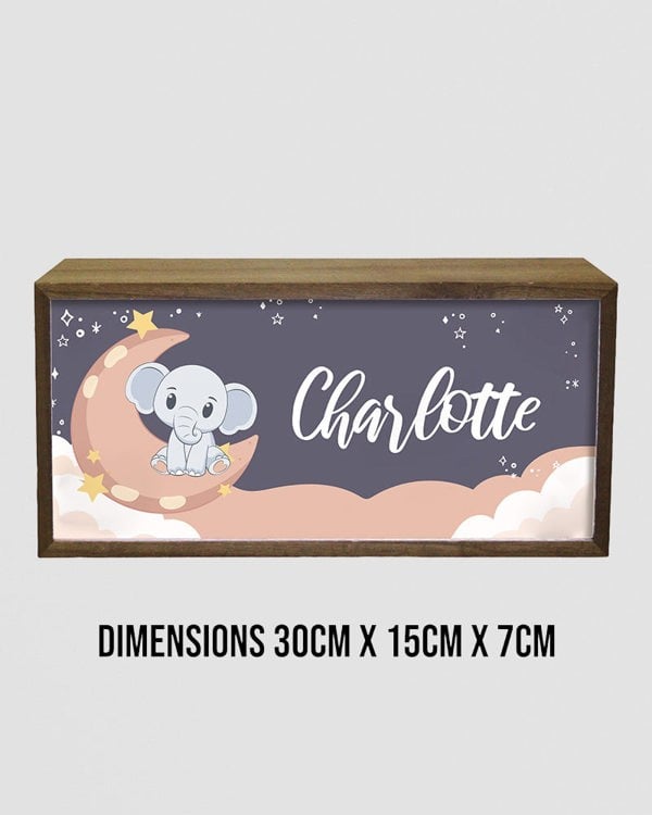 Personalised Nursery Light Box - Elephant & Moon LED Sign