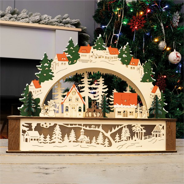 St Helens Wooden Light Up Festive Scene