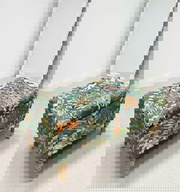 ISTOOLS Premium Green Floral Velvet Ottoman Bench with Storage – Luxury Coffee Table & Pouffe Seating