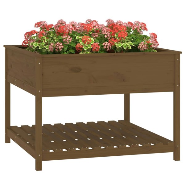 Berkfield Planter with Shelf Honey Brown 111.5x111.5x81 cm Solid Wood Pine