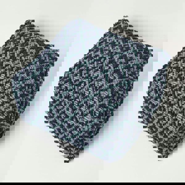 HOMESCAPES Tula Handwoven Textured Navy & Teal Pouffe Bean Cube