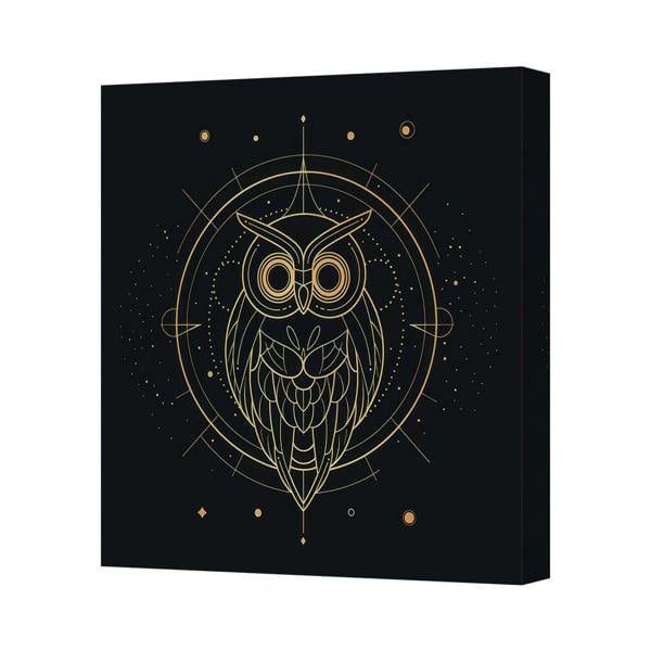Benjamin Tate Design Contemporary Owl Canvas Art Print With Gold Geometric Design
