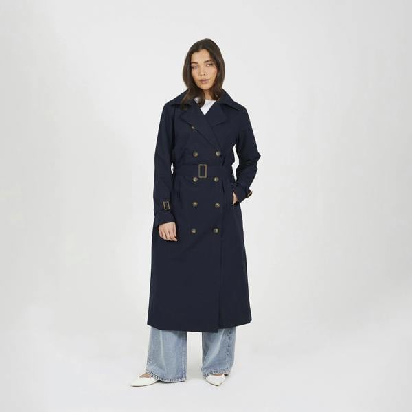 Brave Soul Navy Double-Breasted Longline Trench Coat  - Navy Image 1