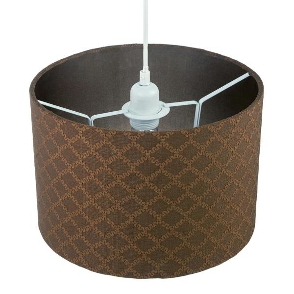 Contemporary Chocolate Brown Woven Lattice Lampshade in Textured Linen Image 3