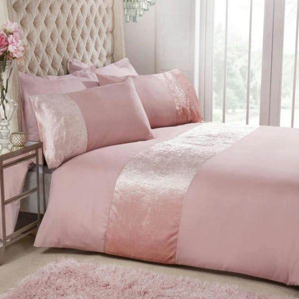 Smart Living Velvet Cuff Duvet Cover With Pillowcases- Blush Pink