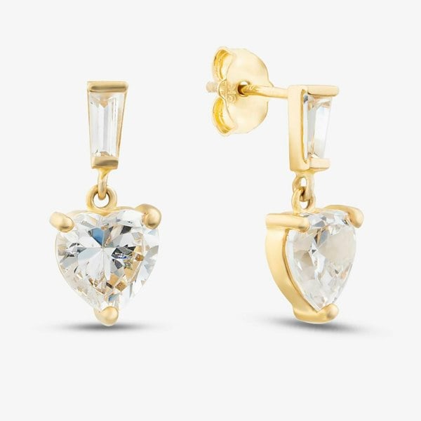 T. H. Baker 9ct Yellow Gold Cubic Zirconia Heart Drop Earrings 1.58.4789