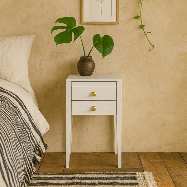 Wyld Haus Bilbo White Wood Grain Two Drawer Bedside Table