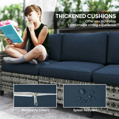 Wyld Haus Sacoel Navy Blue and Grey Rattan 5 Seater Outdoor Sofa Set