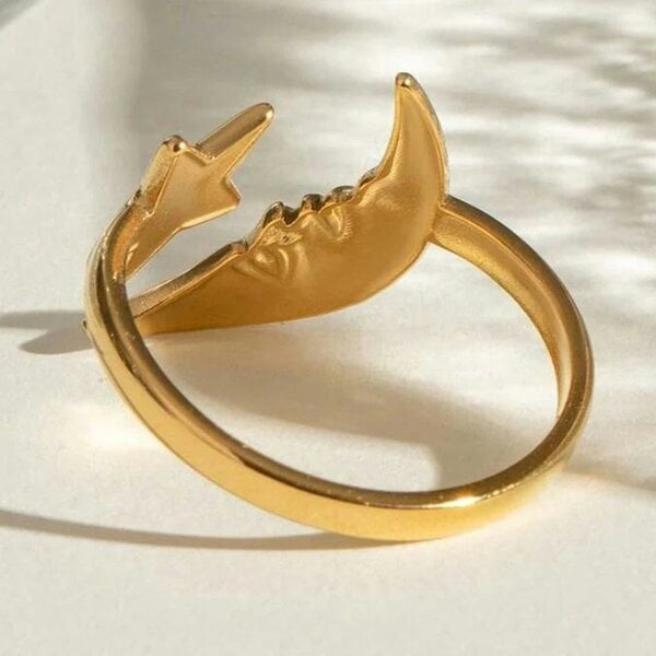 The Colourful Aura Boho Celestial Moon and Star Ring Adjustable Gold/Silver
