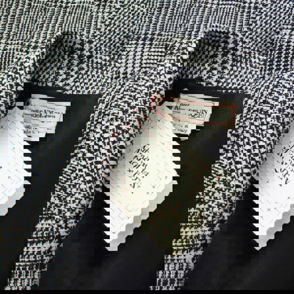 Alexander McQueen black white grey trouser suit with draped jacket blazer