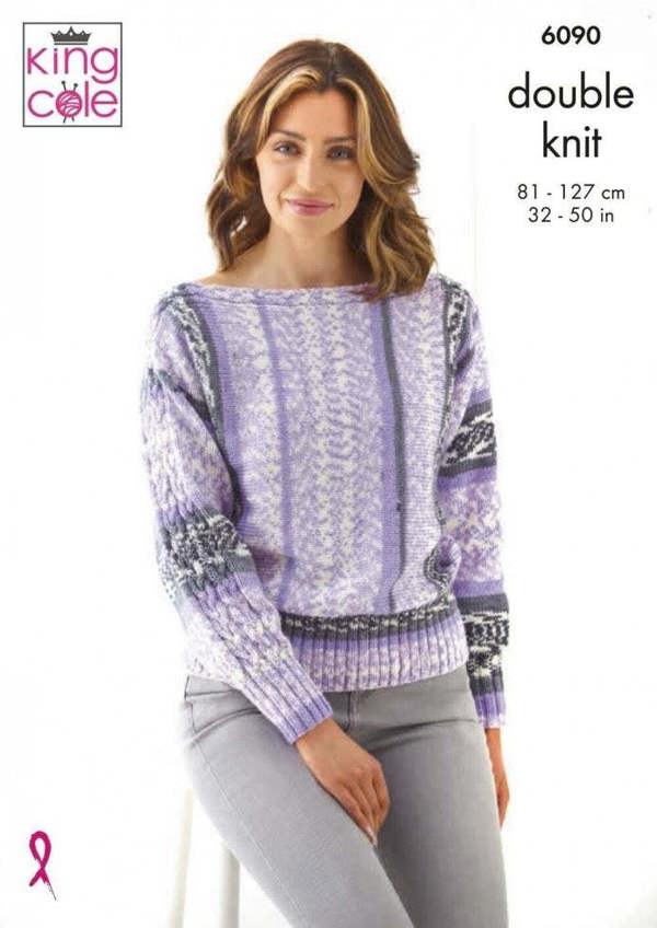 King Cole Fjord DK Knitting Pattern 6090, Sweaters, Jackets for Women, 32 - 50 Inches
