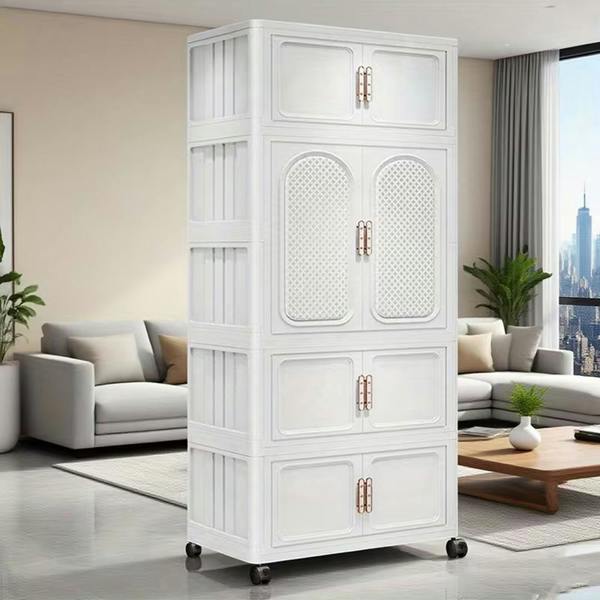Havendro 4-Tier Foldable Stackable Plastic Shelf Clothes Storage Wardrobe Organiser Rack