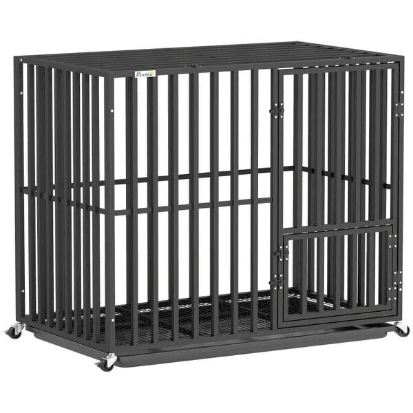 Heavy Duty Dog Crate, Dog Cage with Wheels for Small Medium Breeds, Metal Pet Kennel with Removable Tray