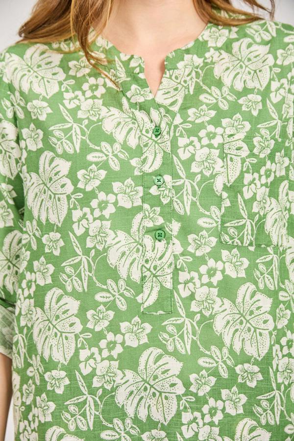 Mudflower Leaf Print Cotton Shirt