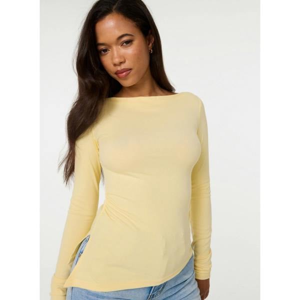 Pink Vanilla Asymmetric Boat Neck Long Sleeve Top