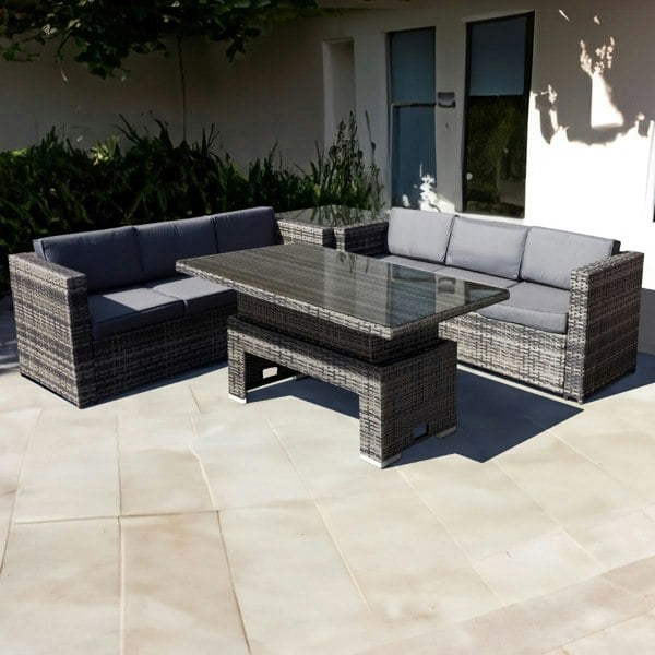 Oseasons Malta Rattan 6 Seat Rising Table Corner Set in Walnut Grey
