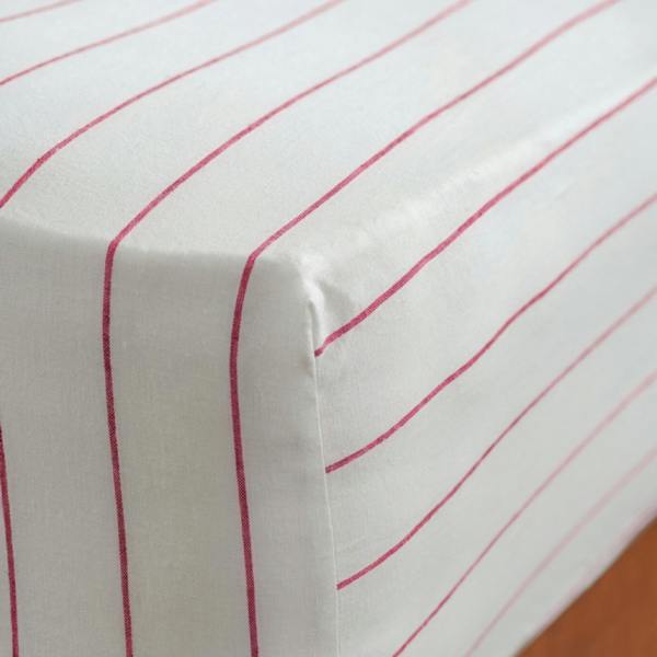 Soak&Sleep White/Fuchsia Pinstripe Linen Cotton 30cm Standard Fitted Sheets
