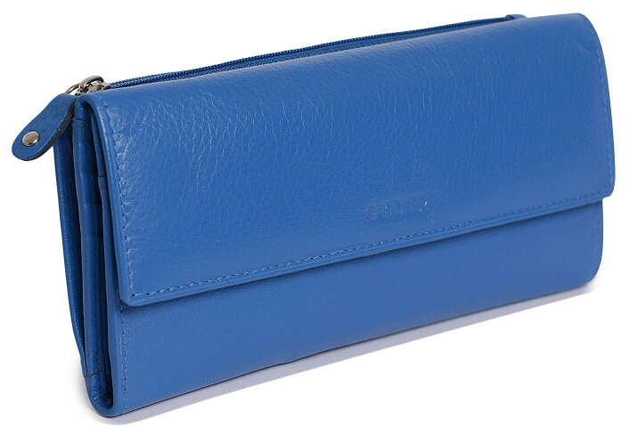 SADDLER CLAIRE Long Leather Trifold Purse - 18 Card Slots, Dual Zip Pockets, and Note Sections - RFID Protected - Electric Blue