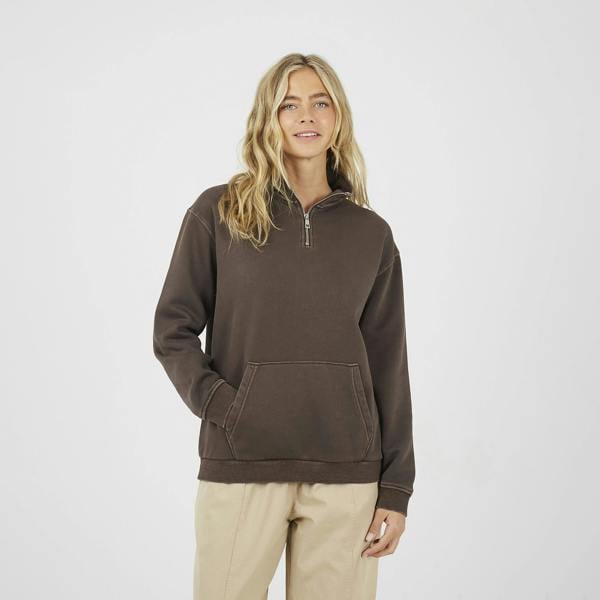 Brave Soul Brown Quarter Zip Funnel Neck Sweatshirt - Brown Image 1