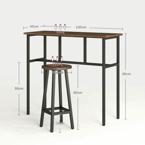 Bobobiy 6-Piece Bar Table Set, Counter Height Kitchen Dining Set with 2 High Tables & 4 Stools, Rustic Brown