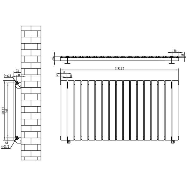 Flat single column radiator in anthracite grey, measuring 600 x 1190mm, featuring a sleek design and vertical slats for efficient heating