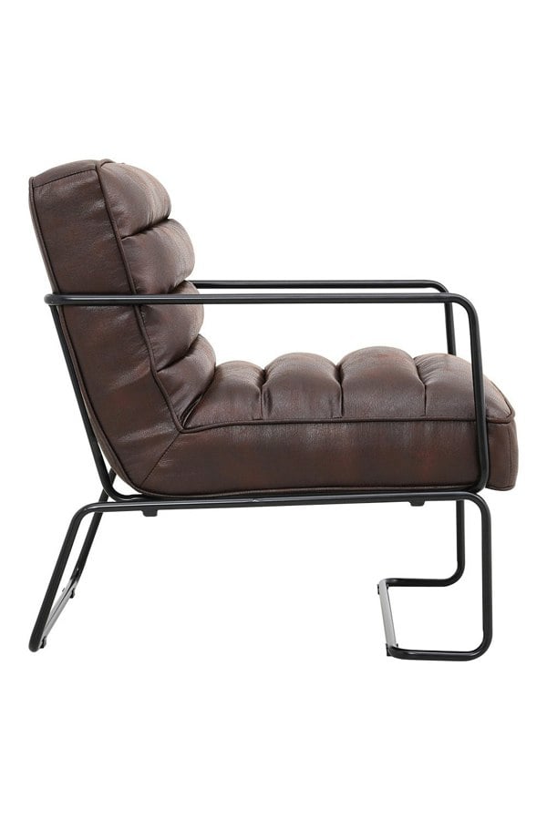 Living and Home Mid-Century PU Leather Striped Leisure Armchair with Metal Base