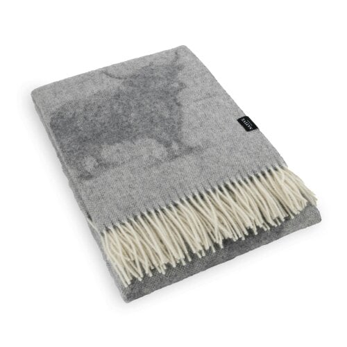 Highland Cow Wool Blanket - Pure Wool Throw 140 x 200cm - Grey