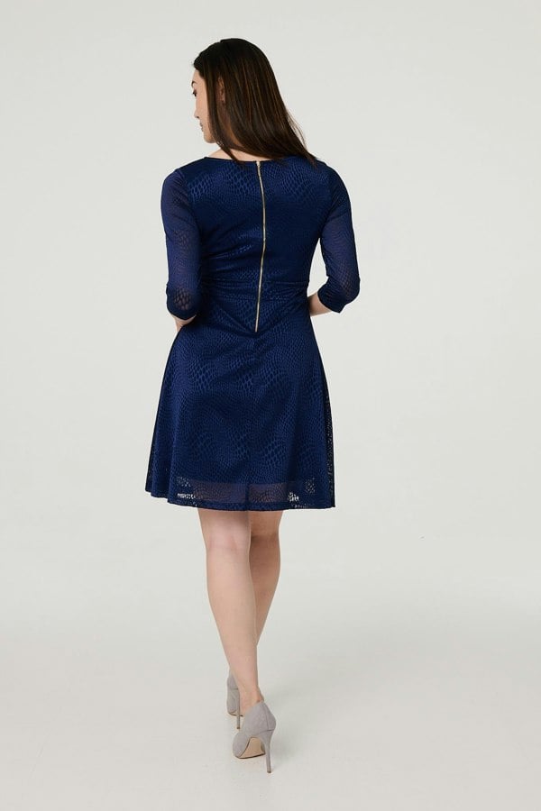 Navy | Lace Layer Tie Waist Short Skater Dress

