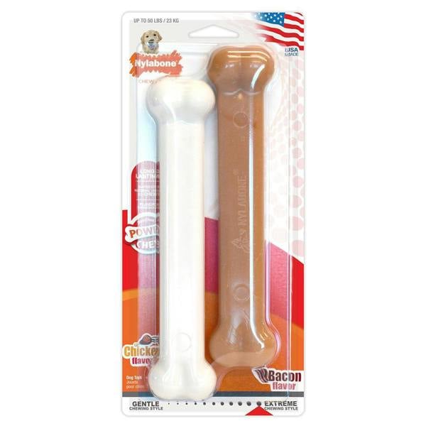 Nylabone Dura Chew Extreme Tough Dog Chew Toy Bones, Bacon & Chicken, Large